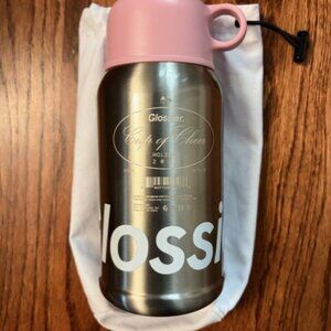 New Glossier 16 oz. Classic Tumbler Thermos Holiday Exclusive Pink/Silver Rare!